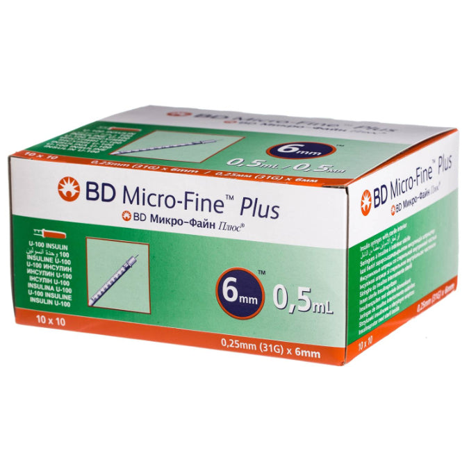 BD Micro-Fine Plus Insulin Syringe 6mm 0.5ml 100's