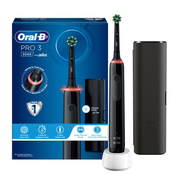 Braun Oral B Pro 3-3000 Toothbrush with Travel Case - Black